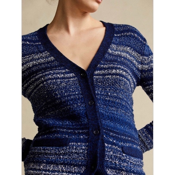 NWT POLO RALPH LAUREN Wool Linen Stripe Knit V-Neck Academia Grandpa Cardigan XS - Picture 5 of 8